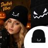 Unisex Halloween Pumpkin Knit Hat with Embroidered Devil, Fall Winter Novelty