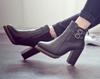 Large size thick-heeled knight boots autumn and winter new rear zipper belt buckle high-heeled short boots
