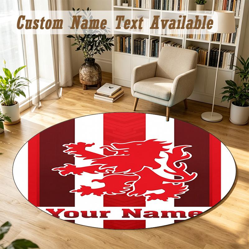 Round Rug Custom NameMiddlesbrough FC Pattern Non Slip Carpet Home Floor Decor