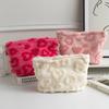 Plush Heart Pattern Travel Makeup Bag With Zipper For Women And Gift Use