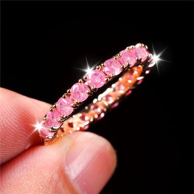 Cute Female Small Pink Round Stone Ring Trendy Gold Color Bride Wedding Jewelry Gift For Women