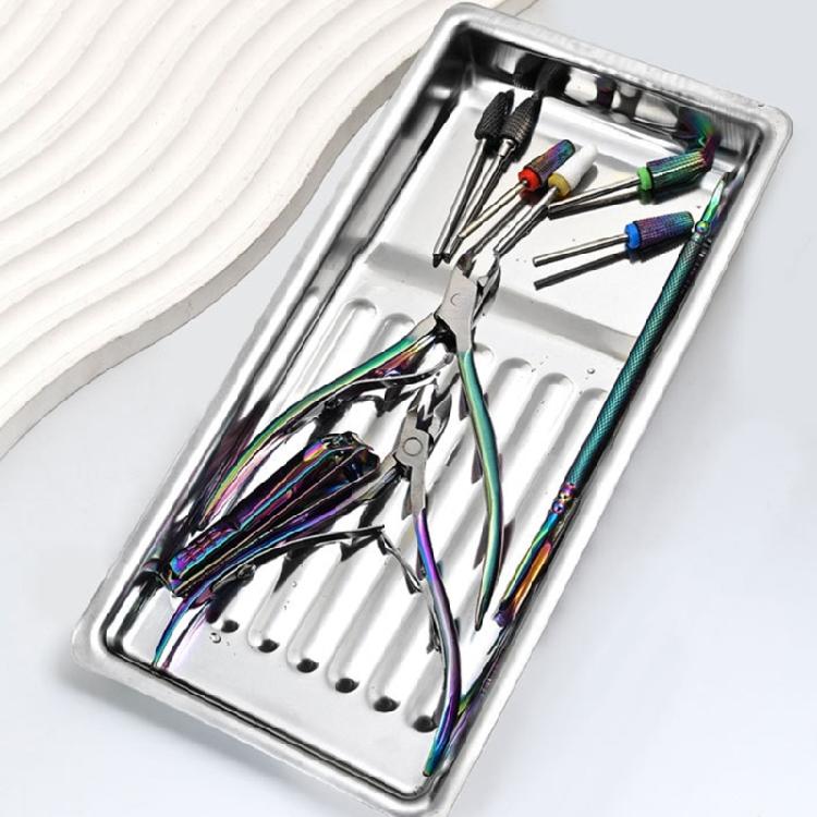 Salon Grade Nail Art Tool Disinfectings Tray Steel Build Spacious Interior Antisilp Base for Safe Sterilizations Tray