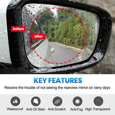 Car Side Rearview Mirror PET+nano Waterproof and Anti Fog Film Rainproof Sticker with Clear Vision In Rainy Days Universal Set