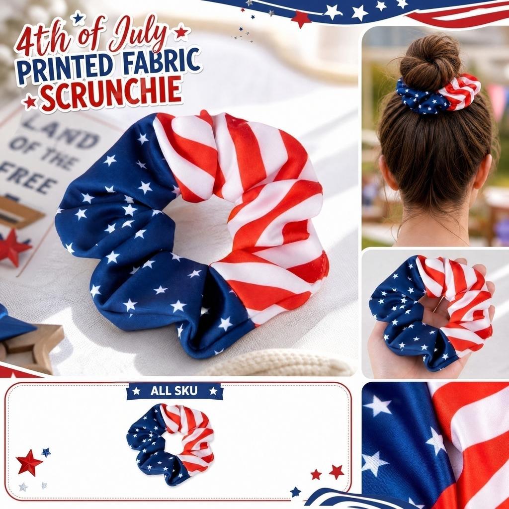 Patriotic Print Fabric Oversized Scrunchies for Independence Day Hair Accessories
