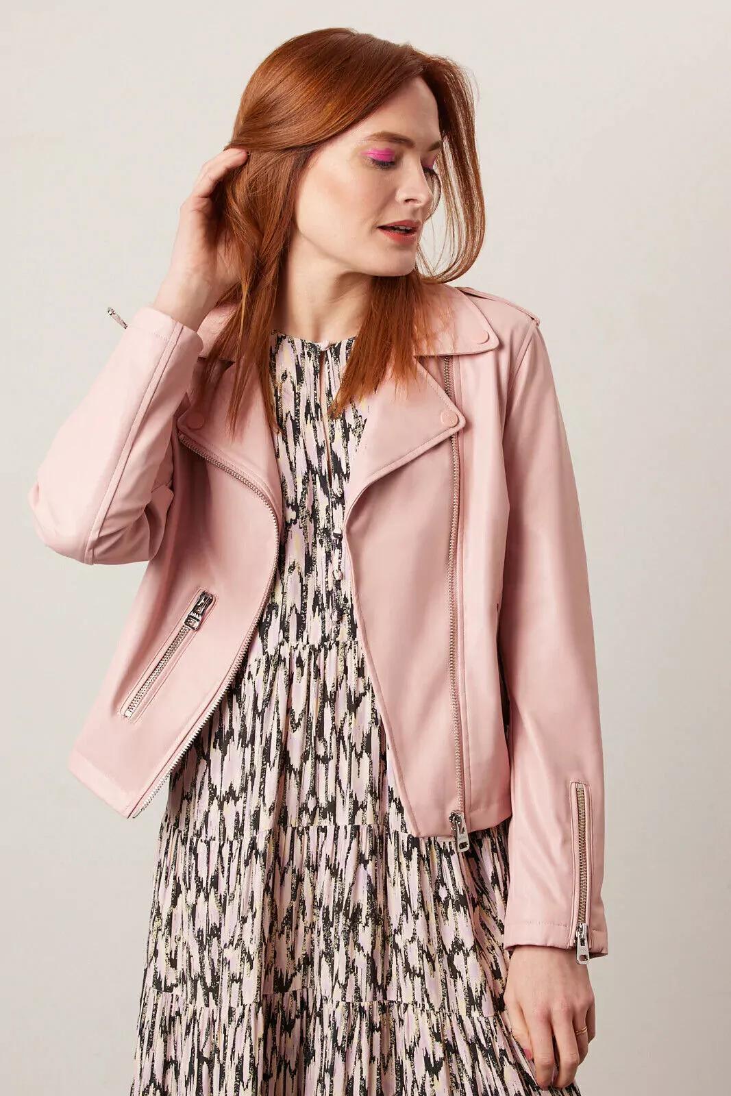 

Женская куртка из натуральной овчины, байкерская, мотоциклетная, ручная работа, стильная, повседневная 3XL розовый