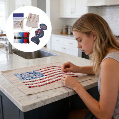 Red White Bloom Embroidery Kit US 250th Anniversary Embroidery Kit Flower Stitches Embroidery Kit Patriotic Craft Project for Beginners Craft Lovers