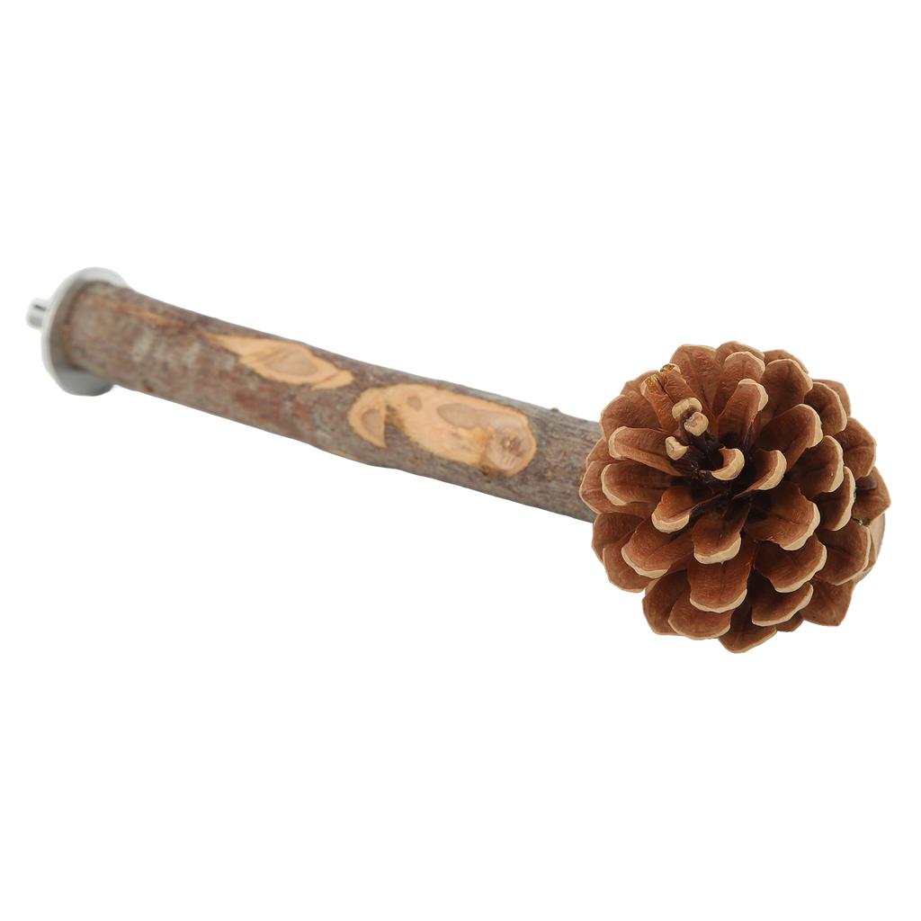 Natural Perch Bird Stand Pole Chewable Applewood Bird Perch Cage Accessories with Pine Cone for
