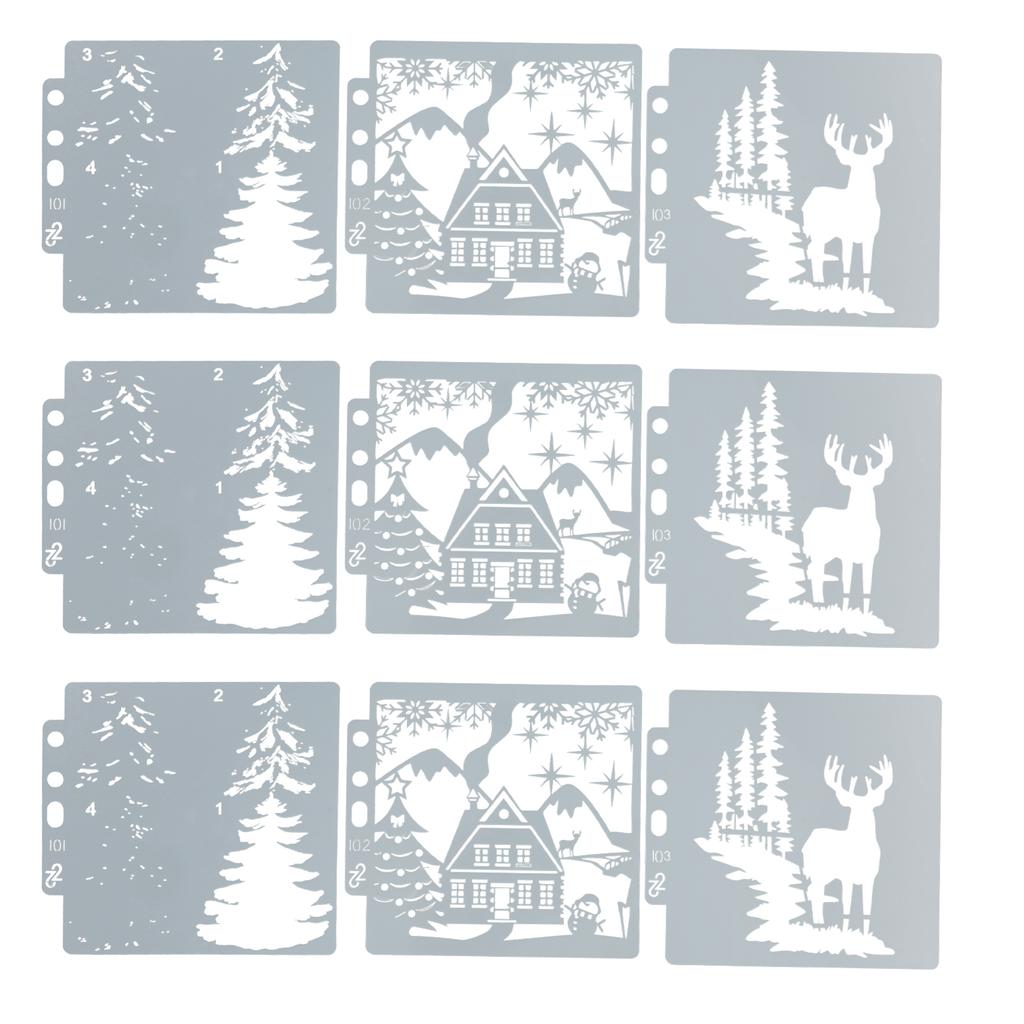 9pcs Christmas Stencils DIY Making Safe Cute Pattern Hollow Template for Scrapbooking Paper Crafts
