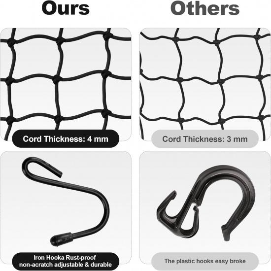 Cargo Nets For Motorcycle Helmet 16"X16" Elastic Bungee Net Storage Featuring 6 Hooks Tight 2"X2" Mesh Luggage Strap Rack Expansion Organizer Net