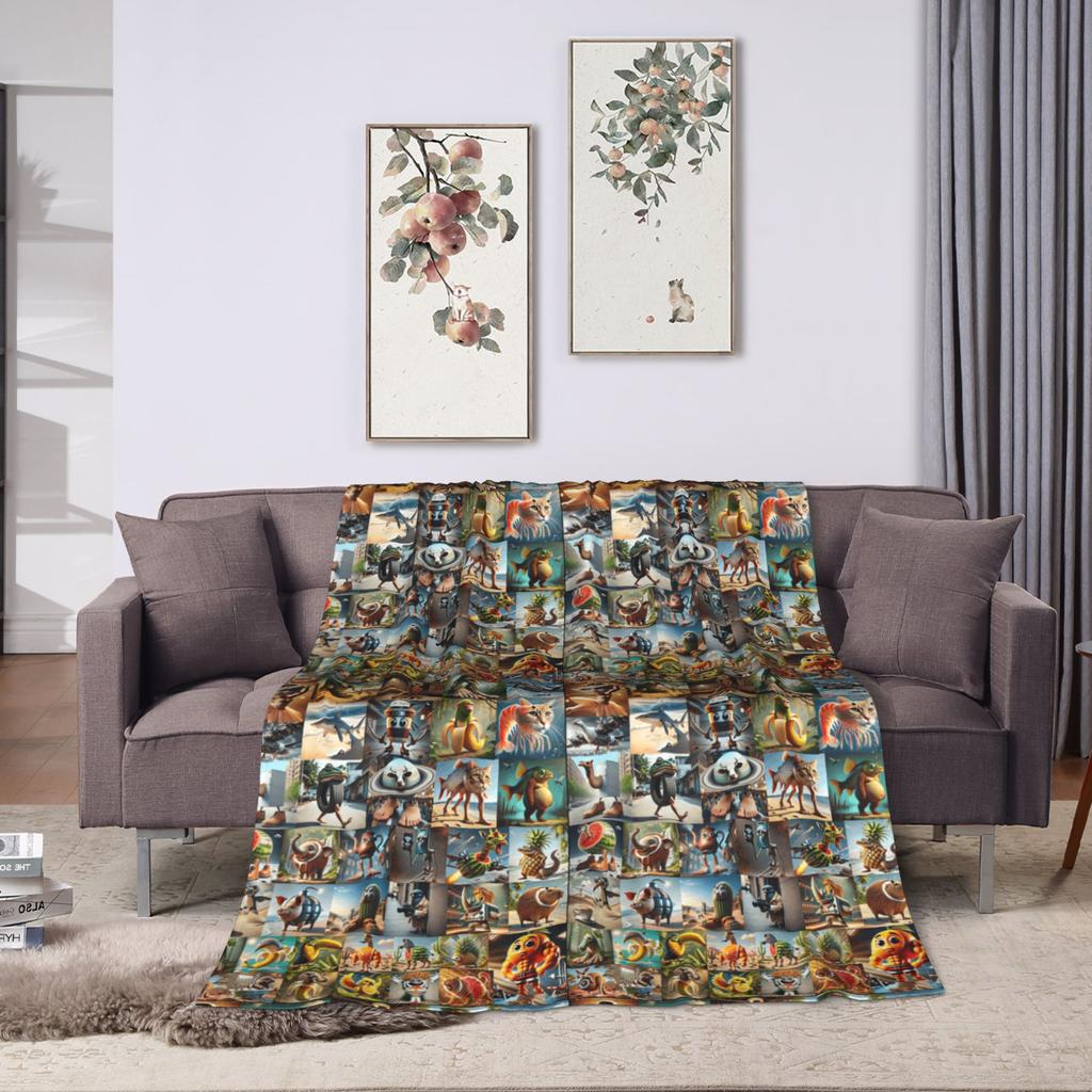 Funny Italian Brainrot Memes Compilation Blanket Travel Flannel Throw Blanket For Home Decor Super Warm Quality Bedspread Gift