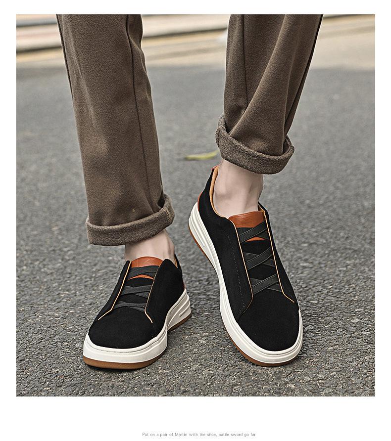 Men's Retro Genuine Leather Suede Slip-On Casual Shoes with Soft Sole - Trendy Black