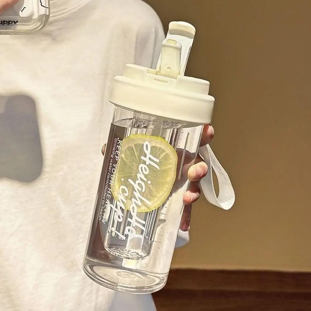 Portable Plastic Large Capacity Fruit Drink Bottles 600ml Water Bottle Transparent Folding Straw Water Bottle SummerWater Bottle