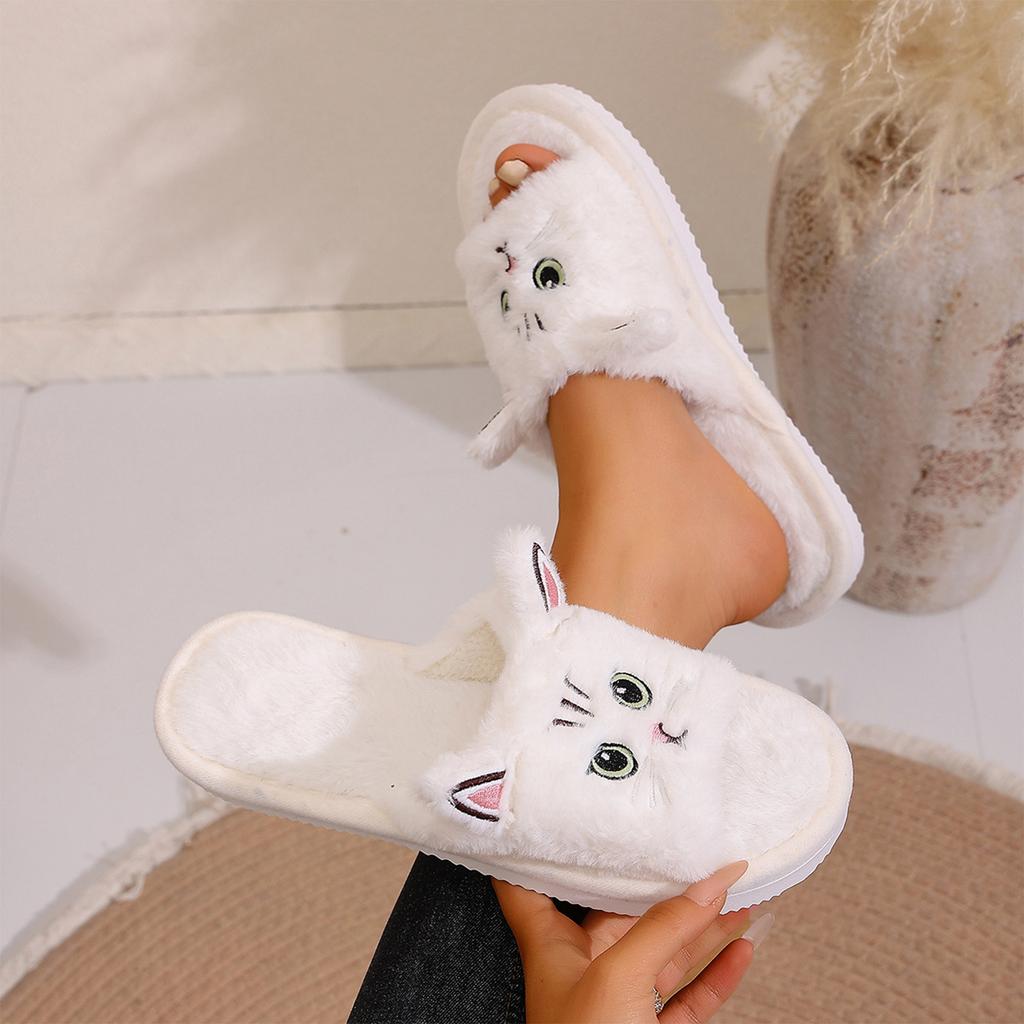 Women's Cute Open Toe Indoor Cotton Slippers, Warm Soft Home Slippers
