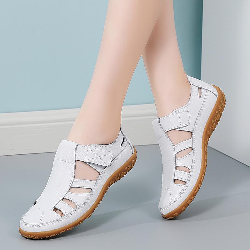 Large size 35-46 summer handmade retro sandals soft-soled mother shoes cowhide Velcro casual women's shoes