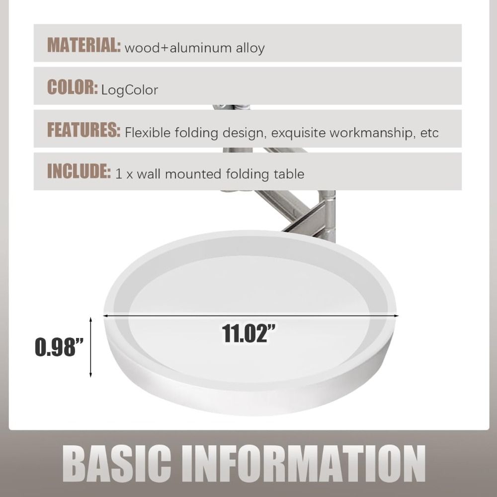 White Collapsible Coffee Desk Wall Mounted Floating Round Tray for Bedroom Living Room