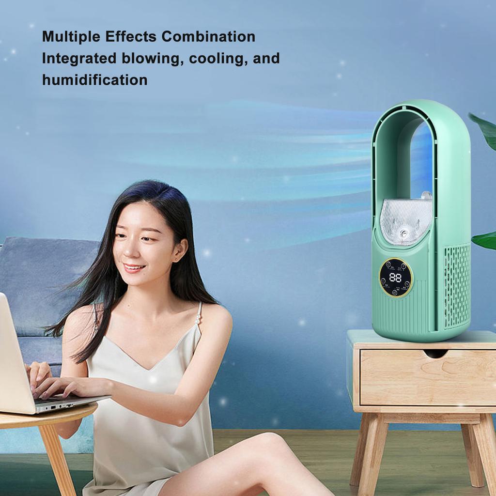 Ventilator ohne Rotorblätter 6 Geschwindigkeitsstufen 100ml Wassertank Leise USB Tisch-Nebelkühlventilator mit Timer Grün