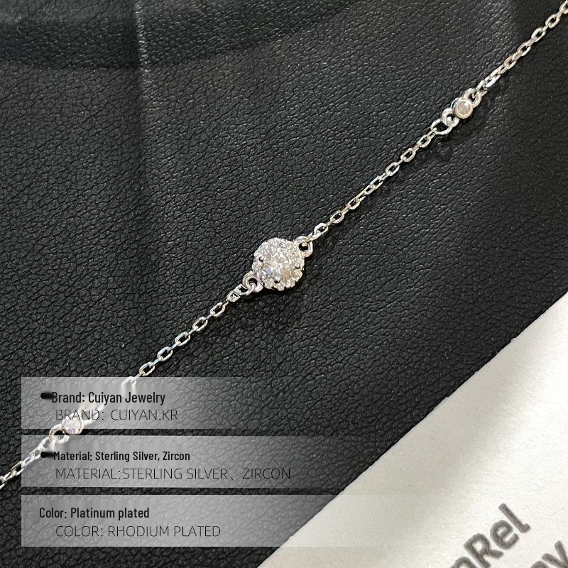 Cui Yan S925 Sterling Silver Korean Style Round Diamond Bracelet - Elegant Women's Versatile Jewelry