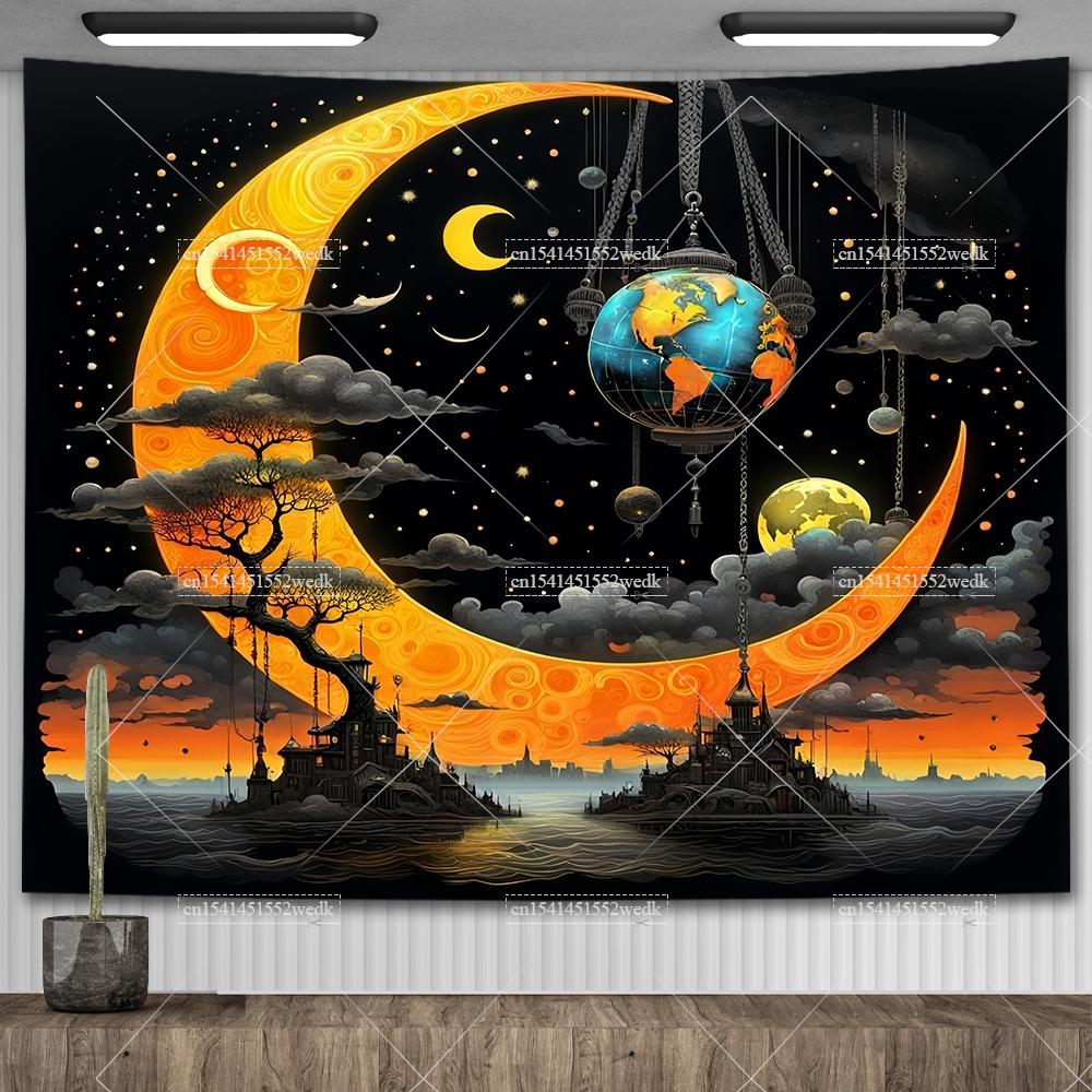 Mandala Półksiężyca Słońce Gobelin Gobelin Wiszący na Ścianie Boho Wiedźmiński Gobeliny Wystrój Pokoju Flagi Domowe