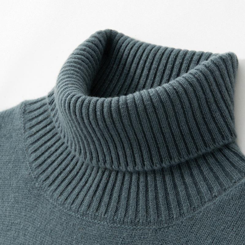 Men's Cashmere High Neck Loose Fit Sweater - Autumn/Winter Plus Size, Solid Color Wool Knit