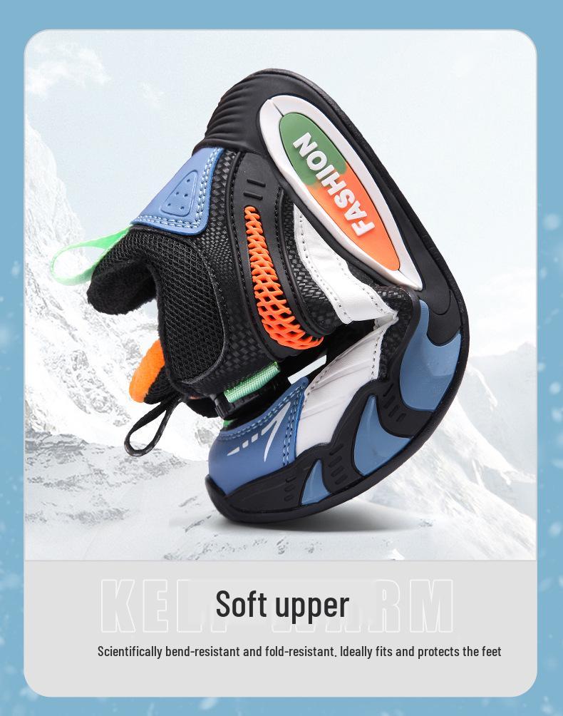 Kids' Rotating Button Sneakers - Leather, Velvet-Lined for Autumn & Winter