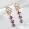 Fashion  Rose Gold Long Drop Earrings For Women Unique Purple Natural Zircon Accessories Bride Wedding Jewelry