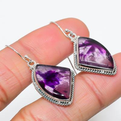 Natural Brazilian Amethyst Gemstone 925 Solid Sterling Silver Earring 1.75" L7K55