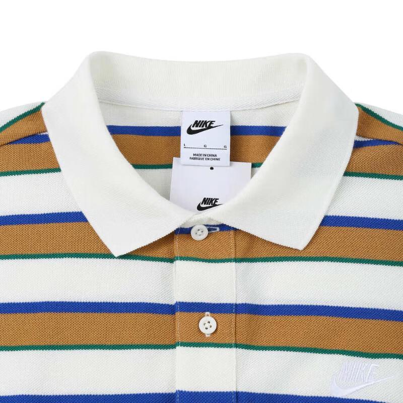 Nike Club Gestreiftes Outdoor Freizeit Langarm Poloshirt Herren Oberteile Leinen Weiß FZ0824-133