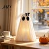 Stable Three Dimensional Ghost Halloween Decor, Spooky Sequin Mesh Fabric with Witch Hat/Bow, Whimsical for Home Decor Small Standing Tabletop