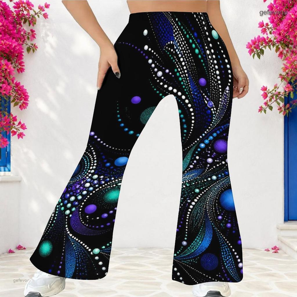 Women High Waist Large Size Printed Full Length Flared Pants