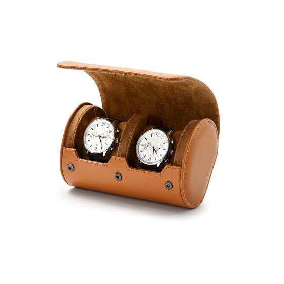 Used Oirlv Watch Case for 2 Watches, PU Leather, Cylindrical, Lightweight, Compact, for Couples, Brown