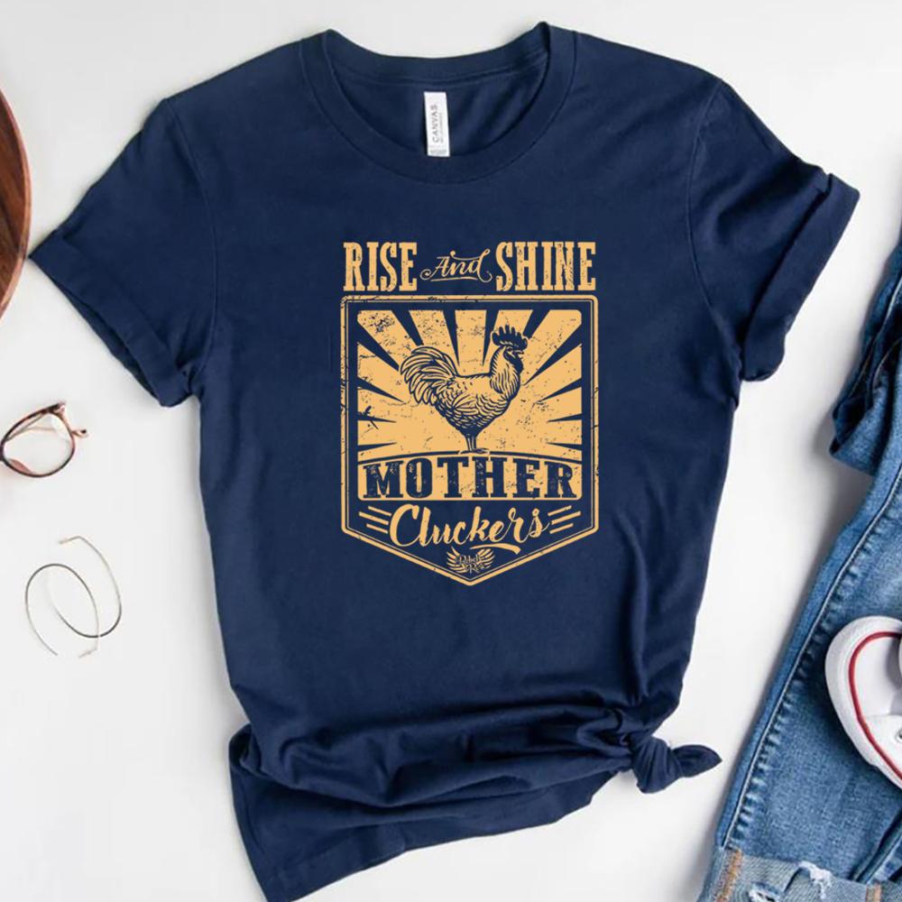 Rise and Shine Mother Cluckers Funny Chicken Lady Shirts Farm Life TShirt Funny Sayings Chicken Lover Tees Women Casual Tops