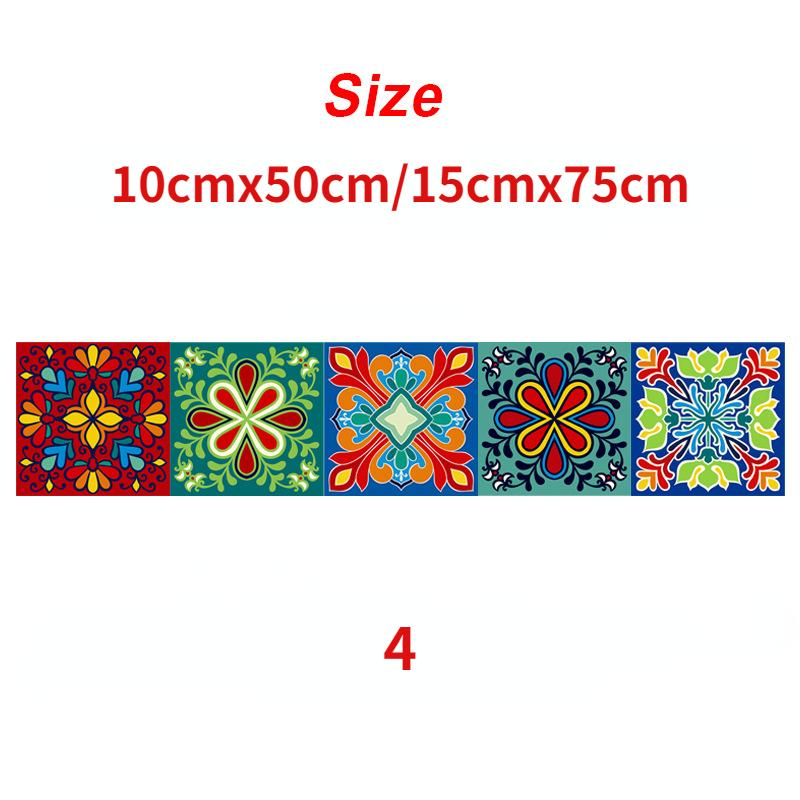 1Pc 10/15cm Colorful Flowers Pattern Retro Tiles Wall Sticker Kitchen Bathroom Tile Waist Line Wallpaper Art Mural