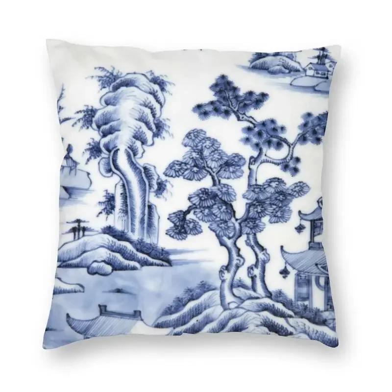 45x45cm Blaue Weide Chinesisches Blau-Weißes Porzellan Inspiriertes Kissenbezug Wohnzimmer Kissenbezug Quadratischer Kissenbezug Kissenhülle