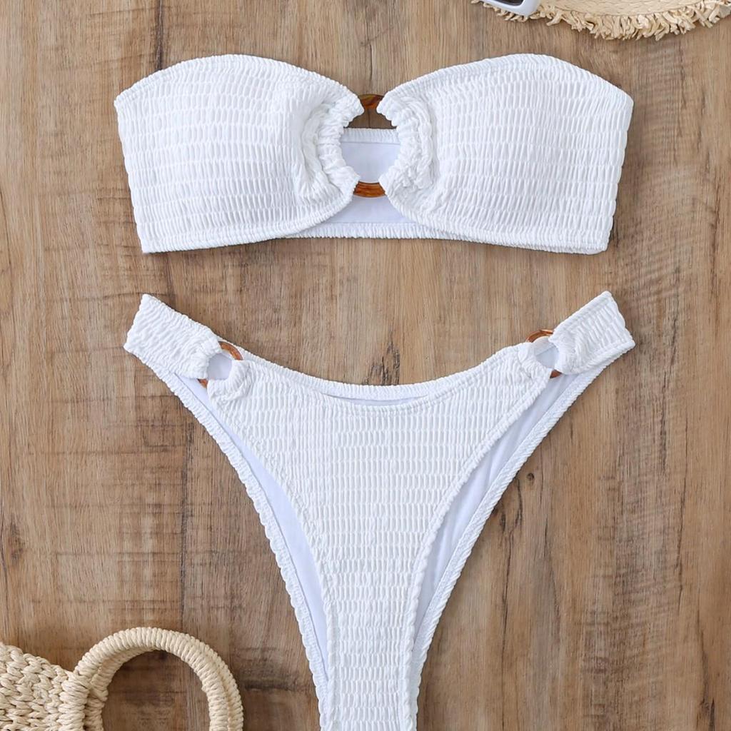 Evropsko-americké jednobarevné bikiny bez ramínek s trojúhelníčkovými kalhotkami 2025