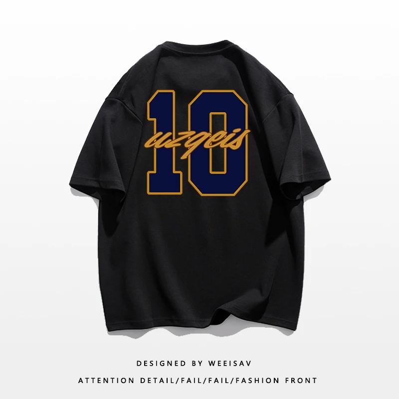 

Мужская футболка с коротким рукавом из чистого хлопка в стиле хип-хоп, с универсальной индивидуальностью, американская оверсайз свободная футболка с полурукавом 4XL