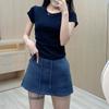 Fashion Round Neck Short Sleeve Casual T-shirt for Women Summer New Solid Slim Fit Elegant Loose Women's T Shirts Simple Pleated Crop Tee Tops 26366