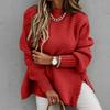 New Semi-high Neck Loose Solid Color Long-sleeved Thick-needle Side-slit Knitted Sweater for Women In Autumn and Winter