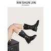 Retro Fashion Locomotive Mid Boots Metal Buckle Design Spring Thick Heel Martin Boots Fried Street Cool Sa Wind Women's Boots
