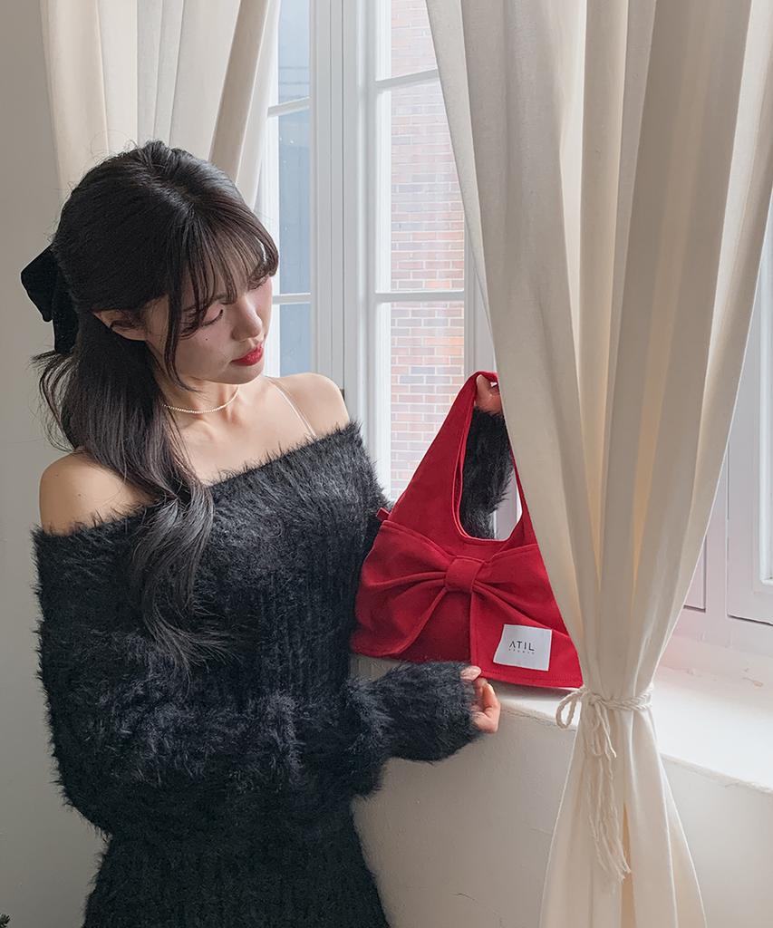 Atil Studio Velour Suede Mini Dewey Ribbon Shoulder & Crossbody Bag_[Wine]