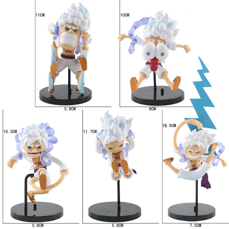 5Pcs/set One Piece Figure Toys Gear 5 Nika Luffy Sun God Q Version PVC Figurine Cartoon Luffy Anime Collection Model Dolls Gifts