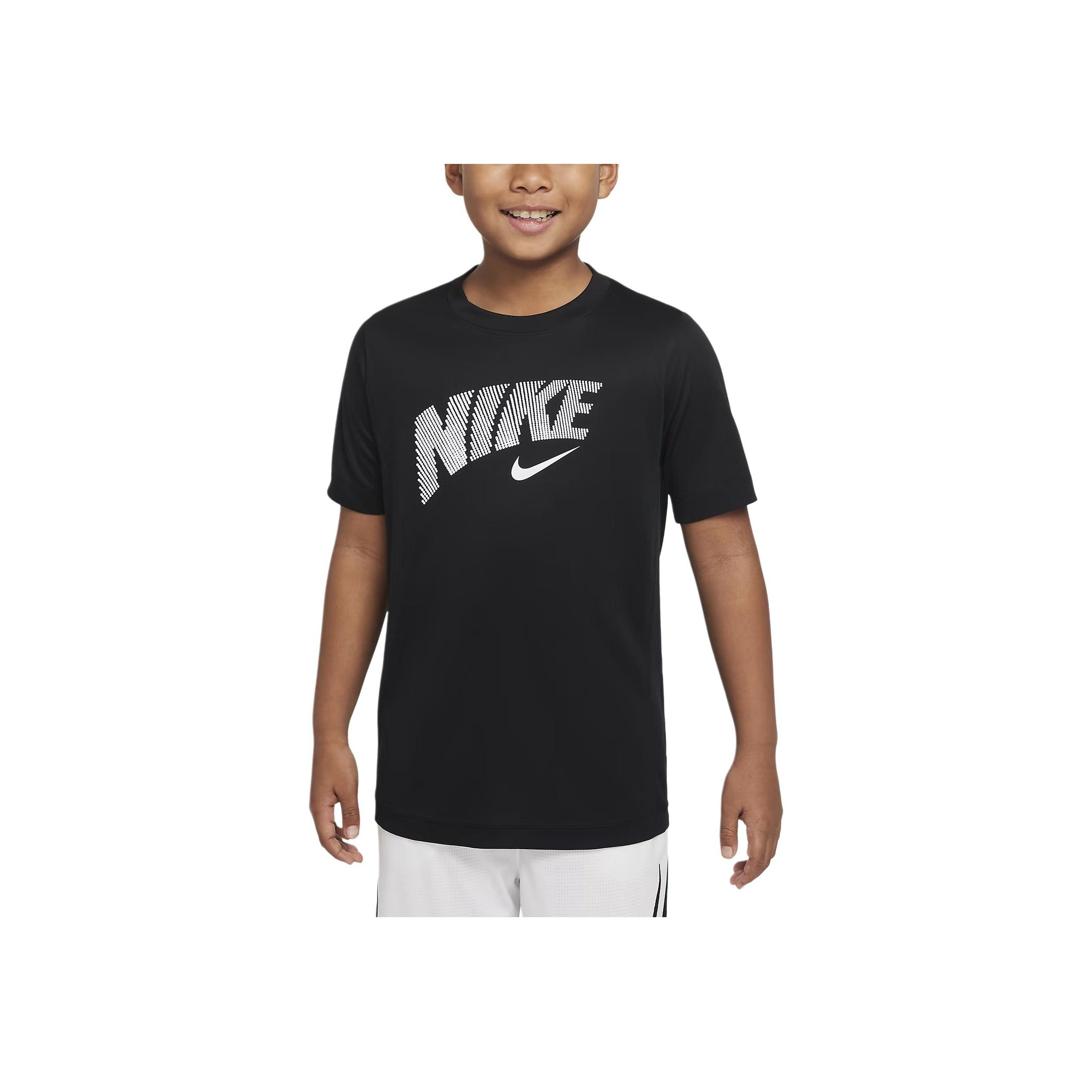 

Nike Logo Print Training Breathable Solid Color Short Sleeve Quick Dry T-Shirt Kids Tops DM8533-010 M