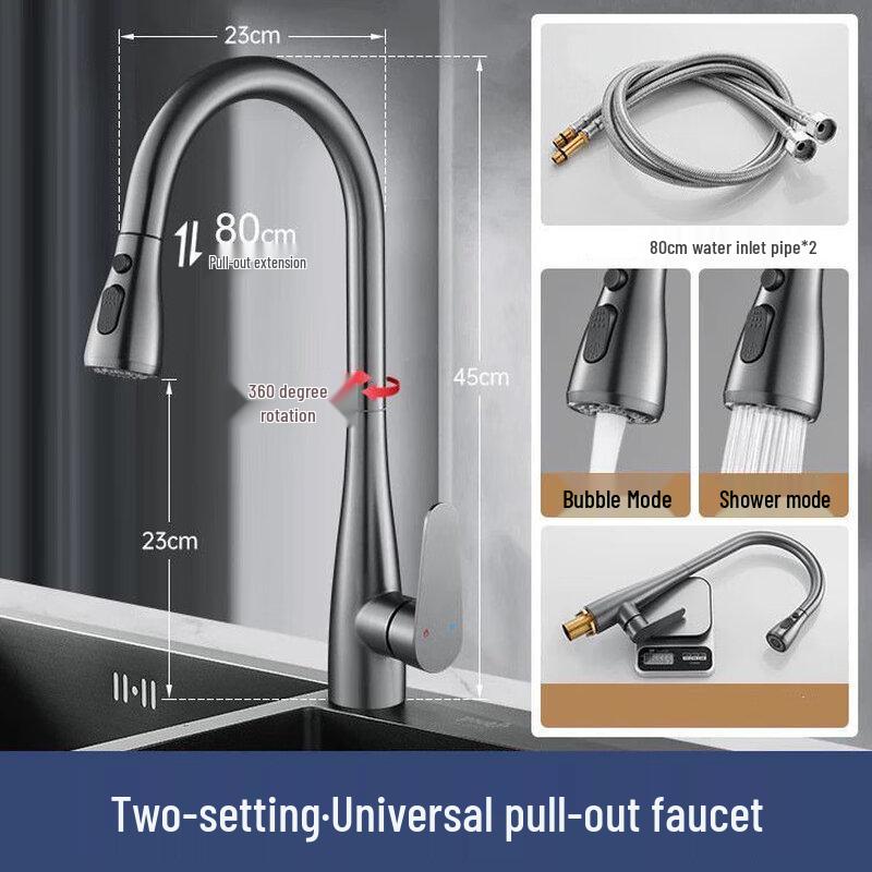 TLXT Swan Coral Grey Pull-Out Kitchen Faucet