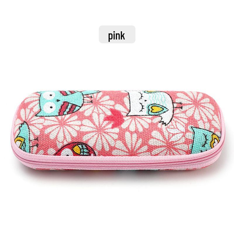 

Новый высококлассный овальный мультяшный футляр для очков на молнии - Стильное хранение для студентов и женщин розовый