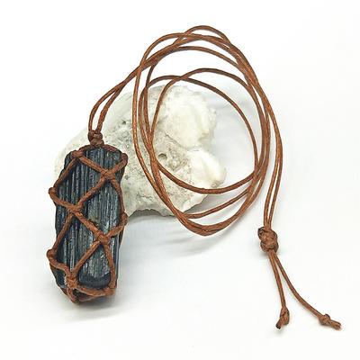 1 Pcs Natural Black Tourmaline Retro Raw Gemstone Pendant