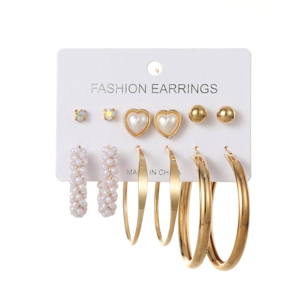 

6 або 9 пар/комплектів ювелірних виробів із персиковими сердечками, кришталевими сережками в формі кола для жінок E093