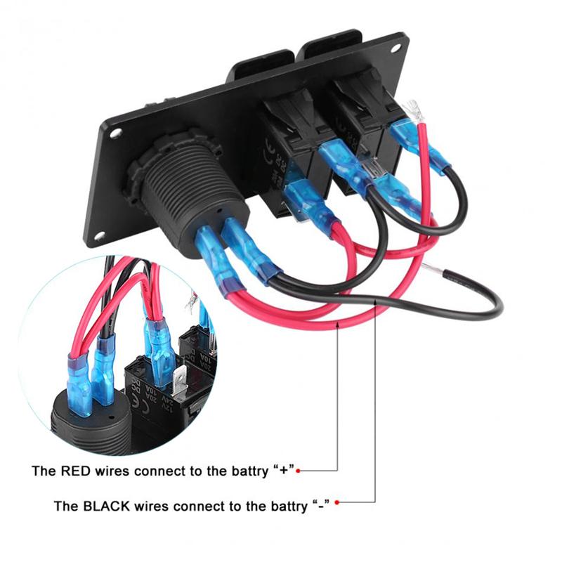2-Gang Blue LED Rocker Switch Panel Circuit Breaker Dual USB Charger Car Truck