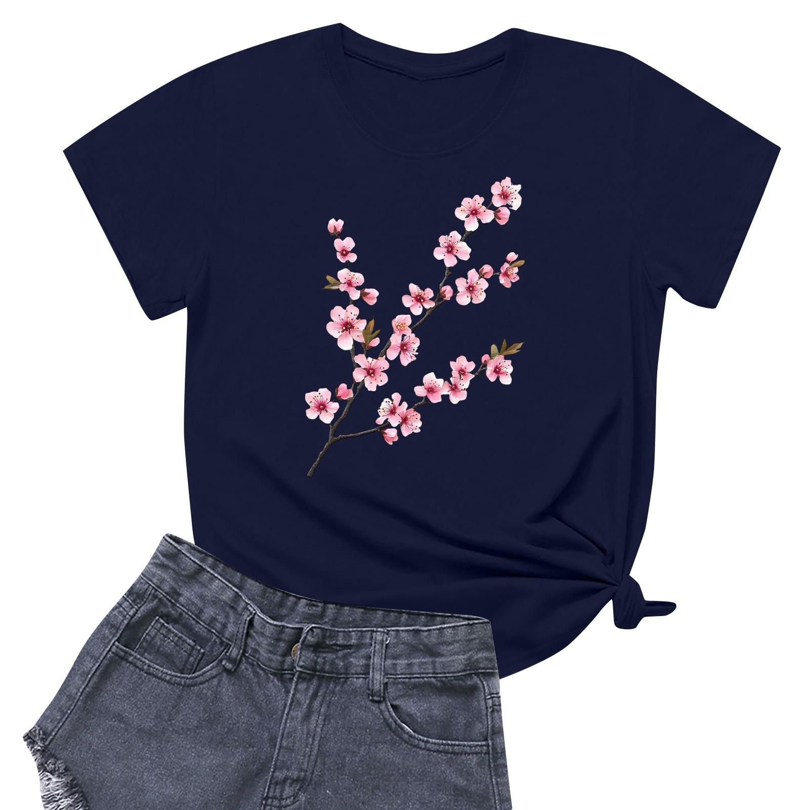 

Женская повседневная футболка с круглым вырезом и короткими рукавами с принтом XL тёмно-синий