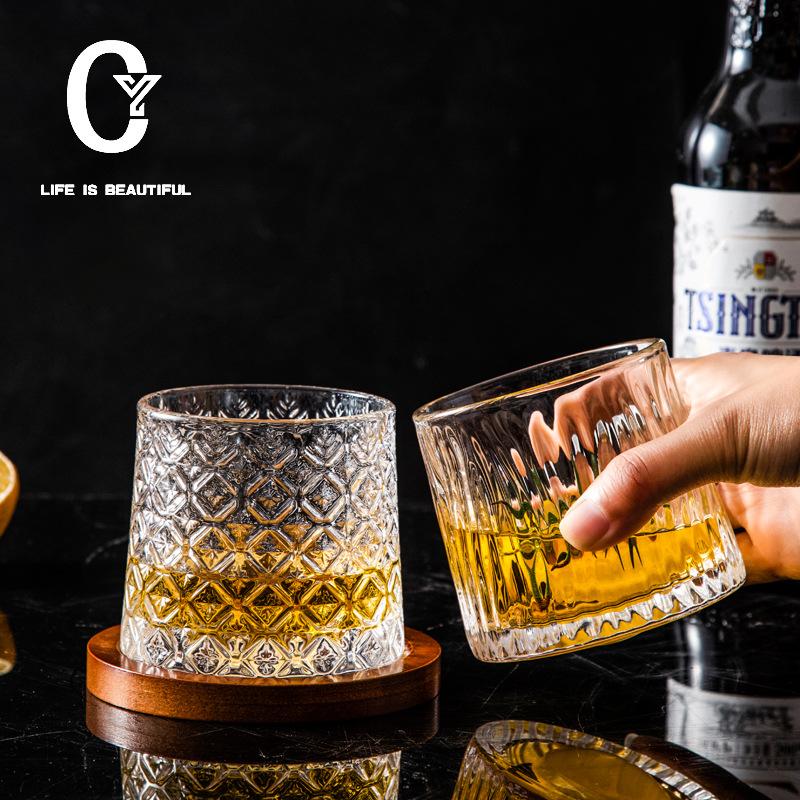 Creative rotating whiskey glass thickened personality tumbler glass wine glass foreign wine beer decompression cup