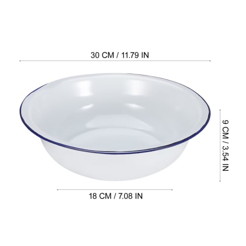 Healeved Vintage Enamel Wash Basin, Footbath, Multi-Purpose Enamel Wash Basin for Washing Face, Foot Bath, and Laundry, Blue Rim, White, 30 X 9 Cm