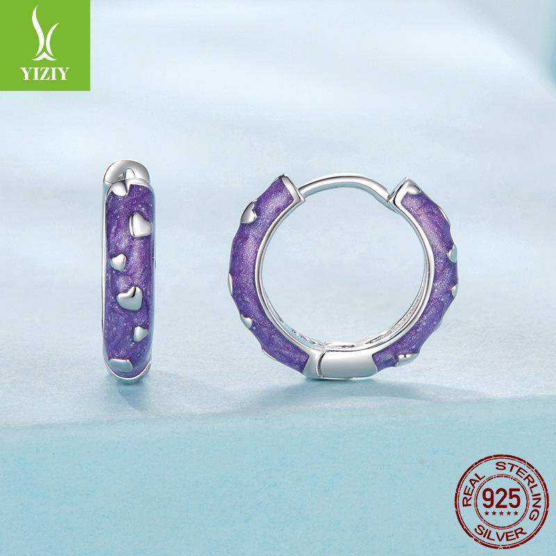 Simple Love Tremella Buckle Women, Elegant And High-End 925 Sterling Silver Earrings, Purple Oil Drop Earrings